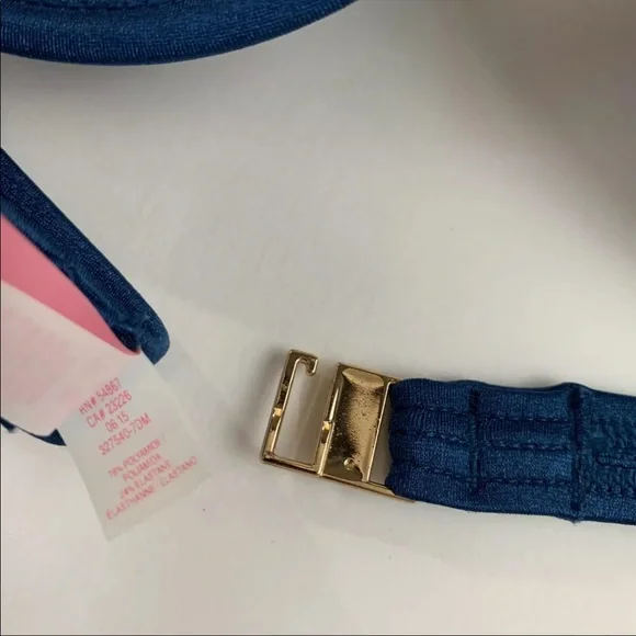 Victorias Secret Bikini Top 34B The Tease Halter Solid Blue Underwire 7DM - Picture 2 of 9